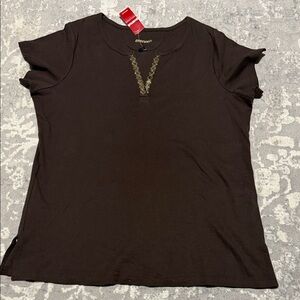Avenue Black Short Sleeve Top with Gold Detail